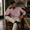 The Elizabeth Stripes Shirts, Mens Oxford Stripe Shirt Button Down Collar Office or Casual, (Warming Red | White Stripe) - Thumbnail Image 3