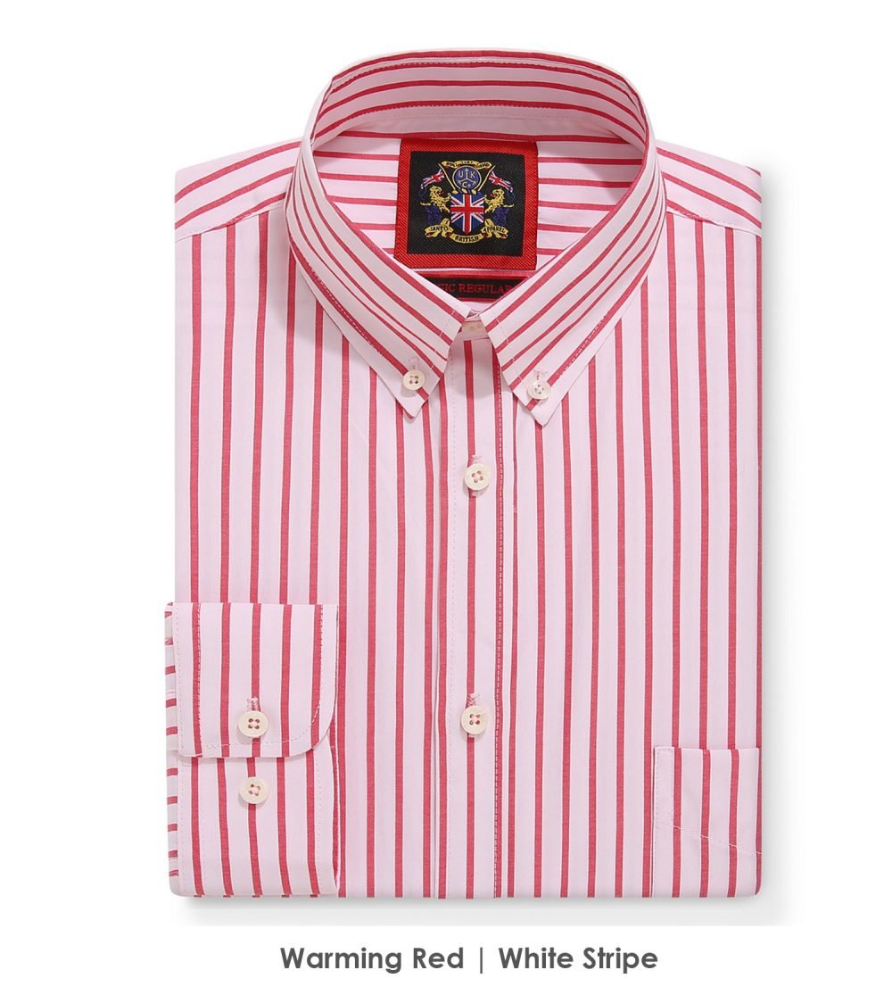 The Elizabeth Stripes Shirts, Mens Oxford Stripe Shirt Button Down Collar Office or Casual, (Warming Red | White Stripe) - Image 5