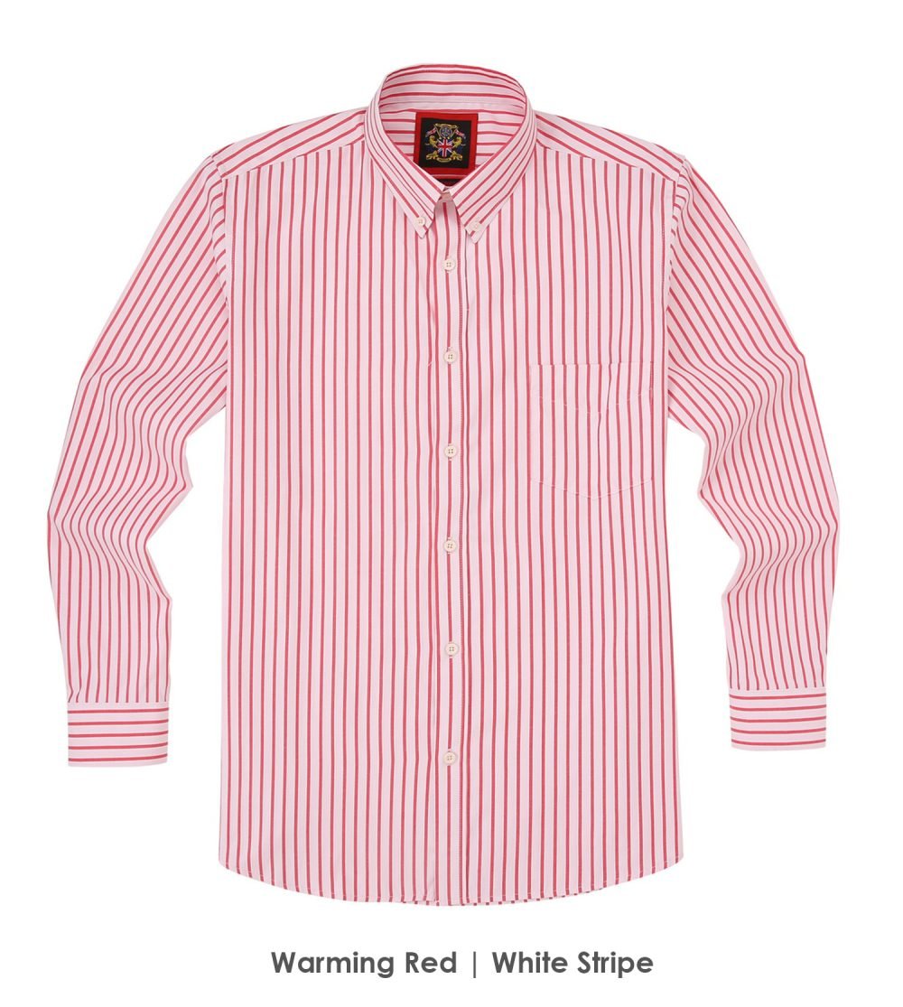 The Elizabeth Stripes Shirts, Mens Oxford Stripe Shirt Button Down Collar Office or Casual, (Warming Red | White Stripe) - Image 6