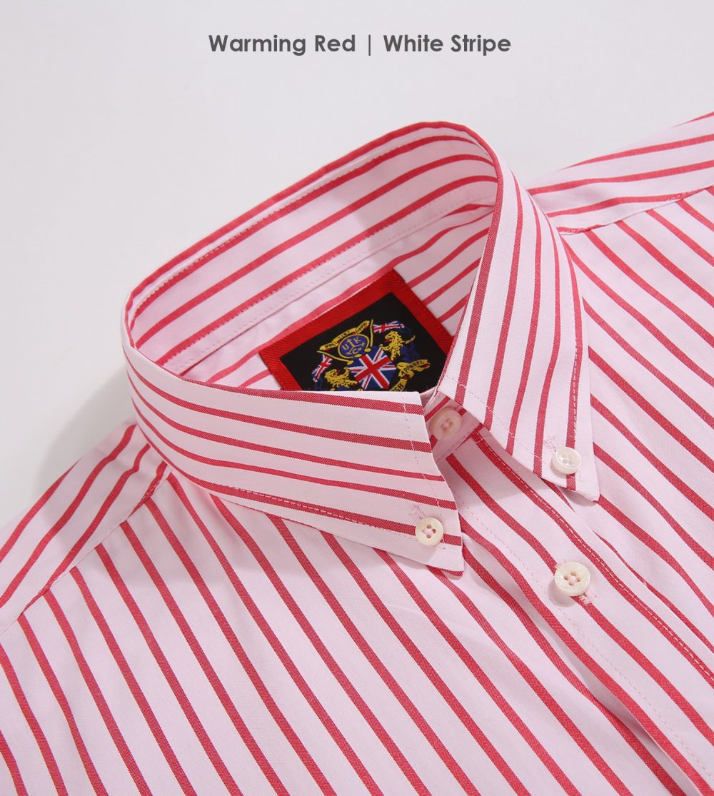 The Elizabeth Stripes Shirts, Mens Oxford Stripe Shirt Button Down Collar Office or Casual, (Warming Red | White Stripe) - Image 7