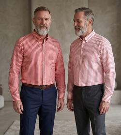 The Elizabeth Stripes Shirts (Twin Pack), Mens Oxford Stripe Shirt Button Down Collar Office or Casual, Warming Red