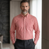 The Elizabeth Stripes Shirts, Mens Oxford Stripe Shirt Button Down Collar Office or Casual, (Warming Red | Bold Stripe) - Thumbnail Image 1