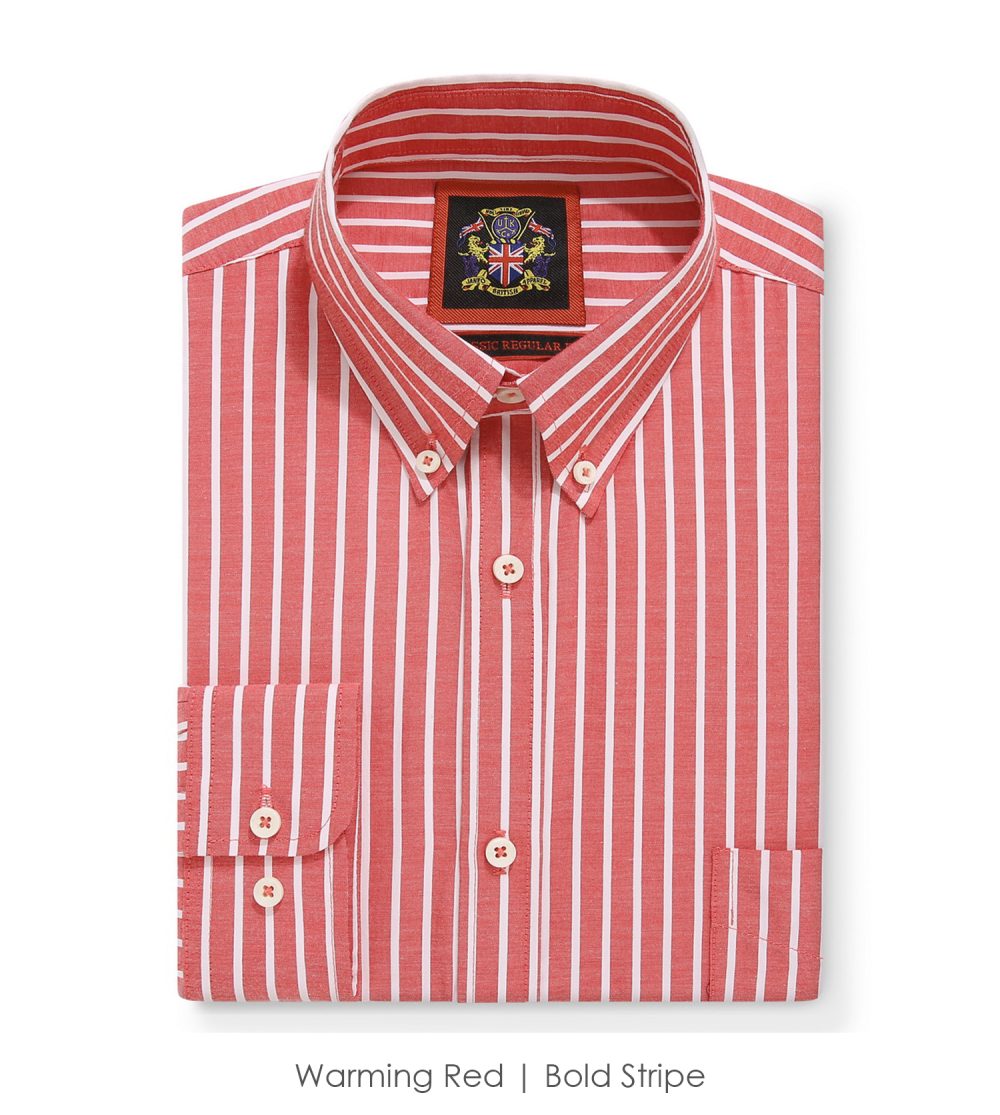 The Elizabeth Stripes Shirts, Mens Oxford Stripe Shirt Button Down Collar Office or Casual, (Warming Red | Bold Stripe) - Image 5