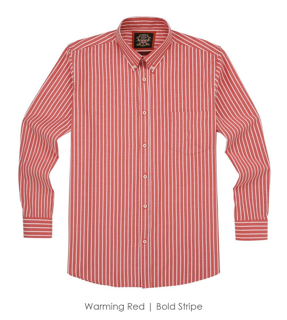 The Elizabeth Stripes Shirts, Mens Oxford Stripe Shirt Button Down Collar Office or Casual, (Warming Red | Bold Stripe) - Image 6