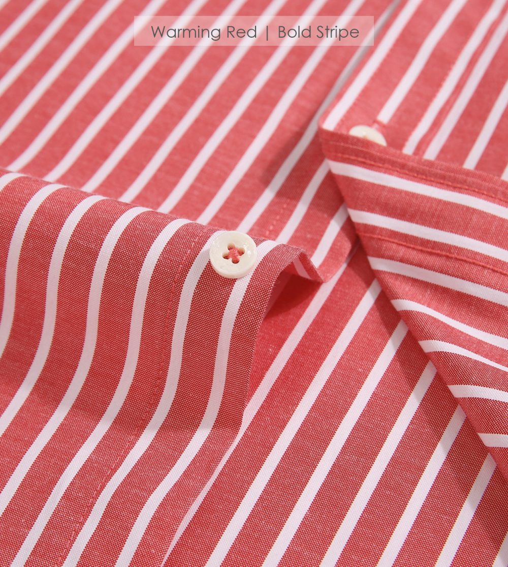 The Elizabeth Stripes Shirts, Mens Oxford Stripe Shirt Button Down Collar Office or Casual, (Warming Red | Bold Stripe) - Image 9