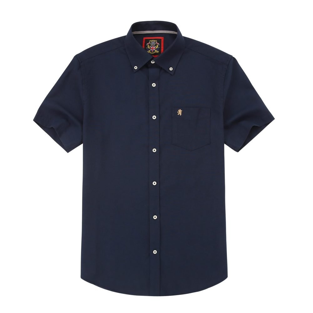 (Navy, Plain) Mens Short Sleeve Oxford Shirt Plain or Stripe, Classic Fit, Button Down Collar & Pocket. Holiday Apparel Leisure Shirts - Image 4