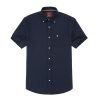(Navy, Plain) Mens Short Sleeve Oxford Shirt Plain or Stripe, Classic Fit, Button Down Collar & Pocket. Holiday Apparel Leisure Shirts - Thumbnail Image 4