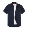 (Navy, Plain) Mens Short Sleeve Oxford Shirt Plain or Stripe, Classic Fit, Button Down Collar & Pocket. Holiday Apparel Leisure Shirts - Thumbnail Image 5