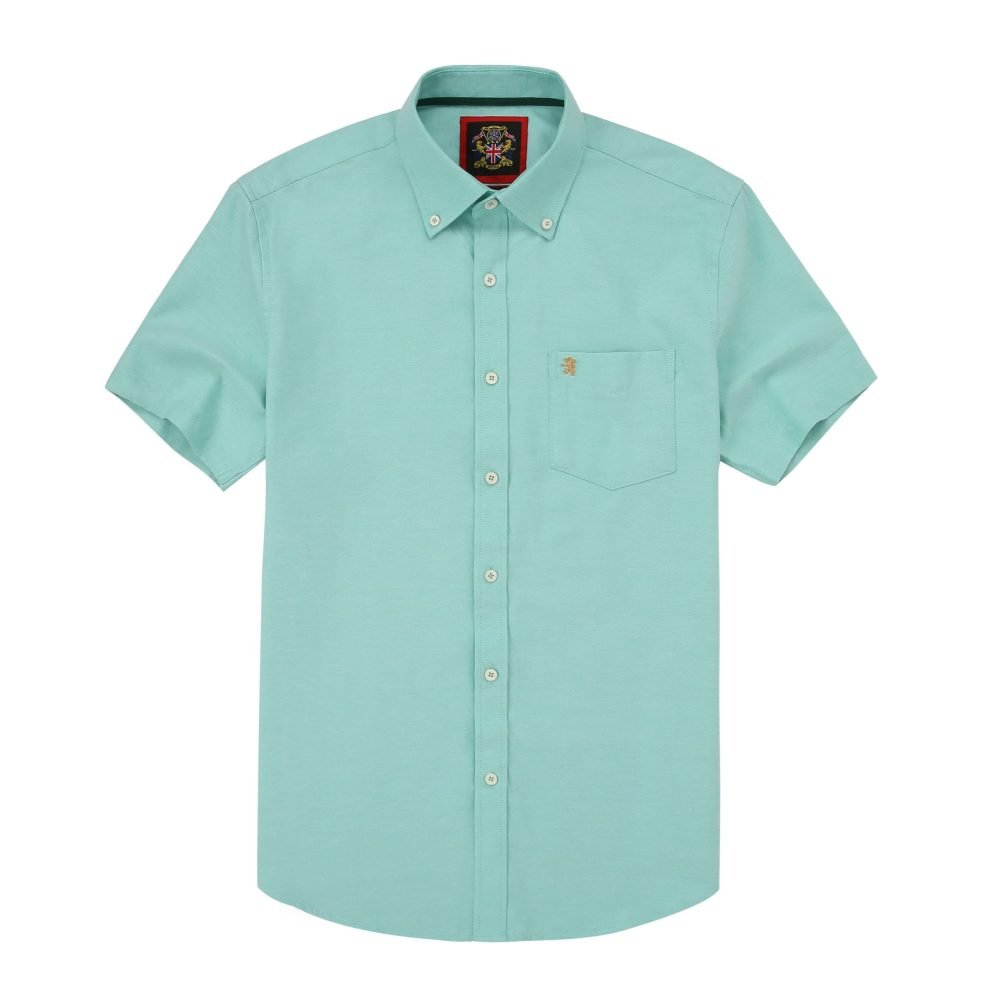 (Paris Mint, Plain) Mens Short Sleeve Oxford Shirt Plain or Stripe, Classic Fit, Button Down Collar & Pocket. Holiday Apparel Leisure Shirts - Image 4