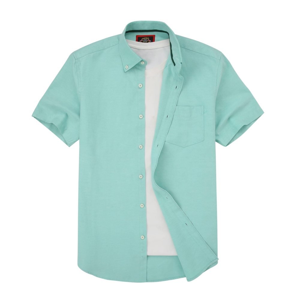 (Paris Mint, Plain) Mens Short Sleeve Oxford Shirt Plain or Stripe, Classic Fit, Button Down Collar & Pocket. Holiday Apparel Leisure Shirts - Image 5