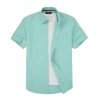 (Paris Mint, Plain) Mens Short Sleeve Oxford Shirt Plain or Stripe, Classic Fit, Button Down Collar & Pocket. Holiday Apparel Leisure Shirts - Thumbnail Image 5
