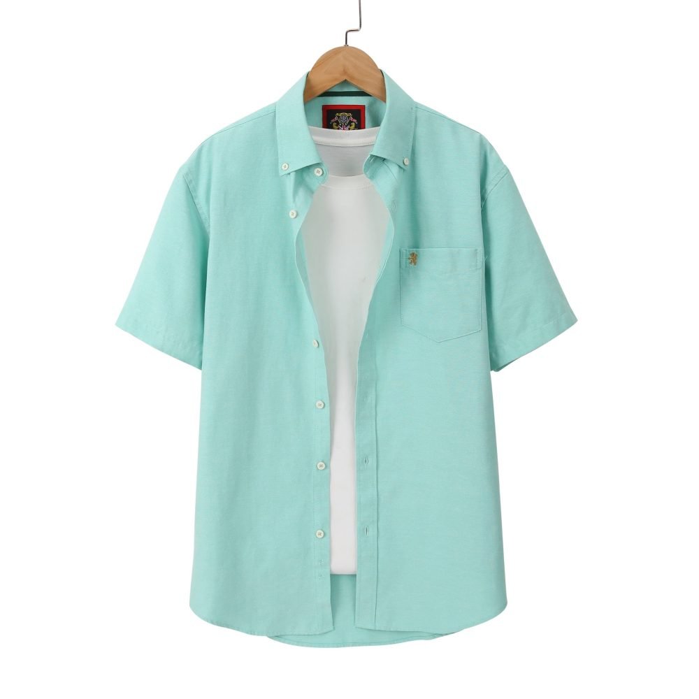 (Paris Mint, Plain) Mens Short Sleeve Oxford Shirt Plain or Stripe, Classic Fit, Button Down Collar & Pocket. Holiday Apparel Leisure Shirts - Image 7