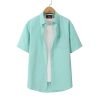 (Paris Mint, Plain) Mens Short Sleeve Oxford Shirt Plain or Stripe, Classic Fit, Button Down Collar & Pocket. Holiday Apparel Leisure Shirts - Thumbnail Image 7