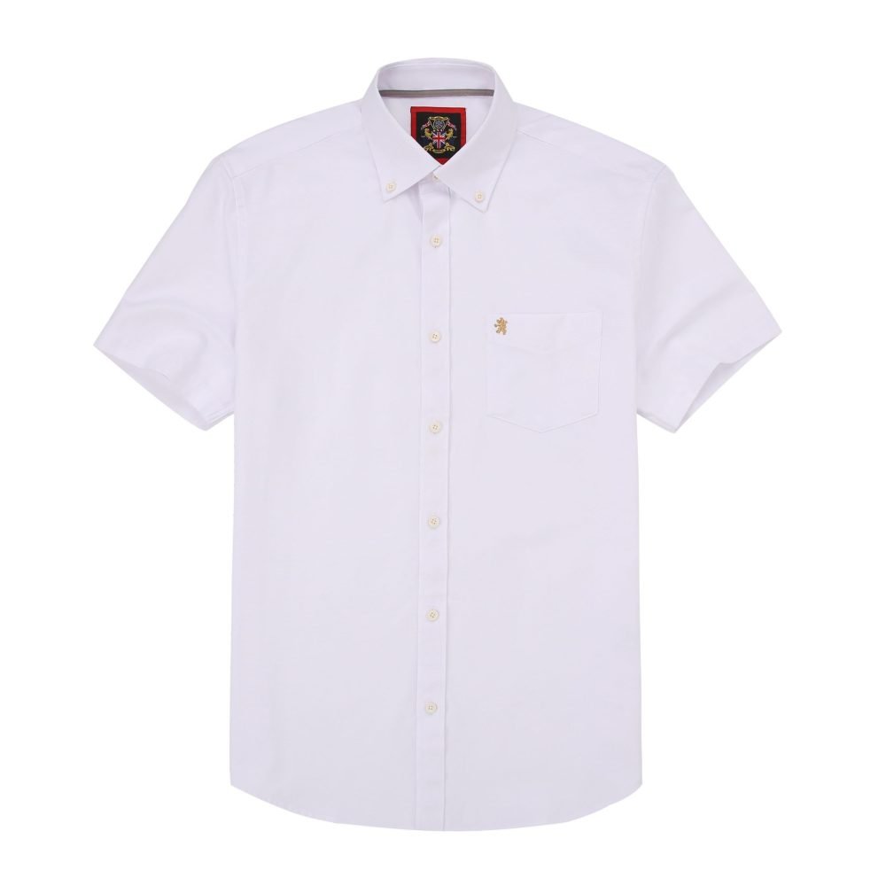 Mens Short Sleeve Oxford Shirt Plain or Stripe, Classic Fit, Button Down Collar & Pocket. Holiday Apparel Leisure Shirts. (Warm White, Plain) - Image 6