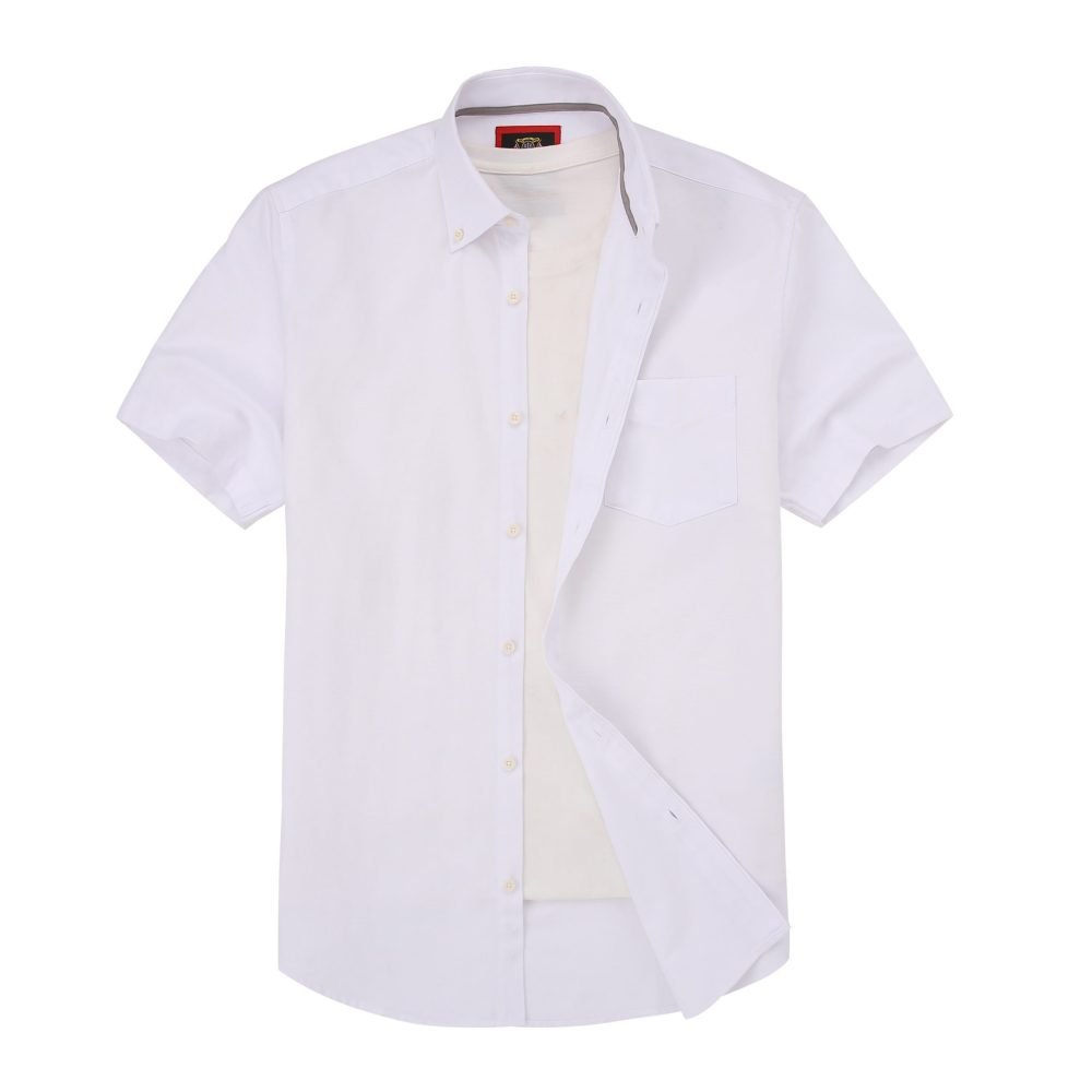 Mens Short Sleeve Oxford Shirt Plain or Stripe, Classic Fit, Button Down Collar & Pocket. Holiday Apparel Leisure Shirts. (Warm White, Plain) - Image 7
