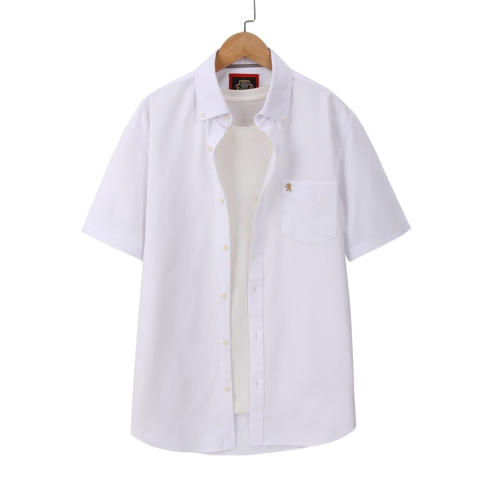 Mens Short Sleeve Oxford Shirt Plain or Stripe, Classic Fit, Button Down Collar & Pocket. Holiday Apparel Leisure Shirts. (Warm White, Plain) - Image 5