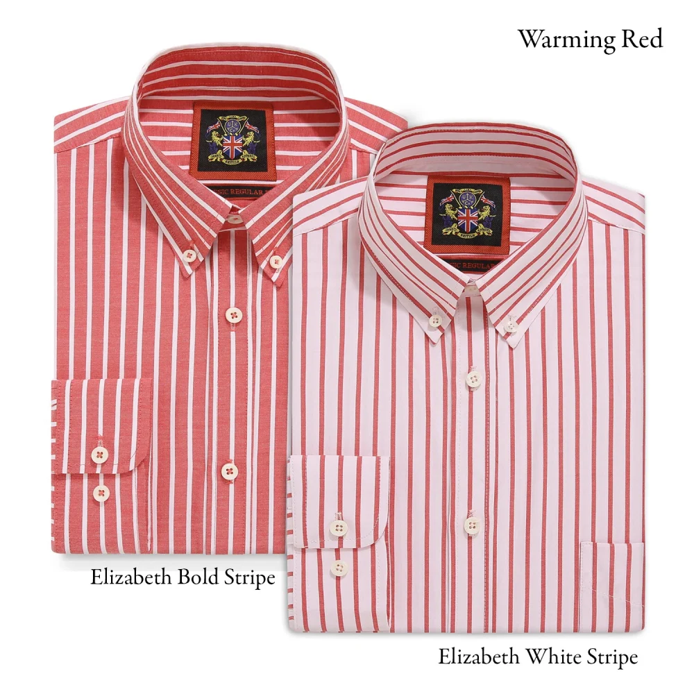 The Elizabeth Stripes Shirts (Twin Pack), Mens Oxford Stripe Shirt Button Down Collar Office or Casual, Warming Red - Image 5