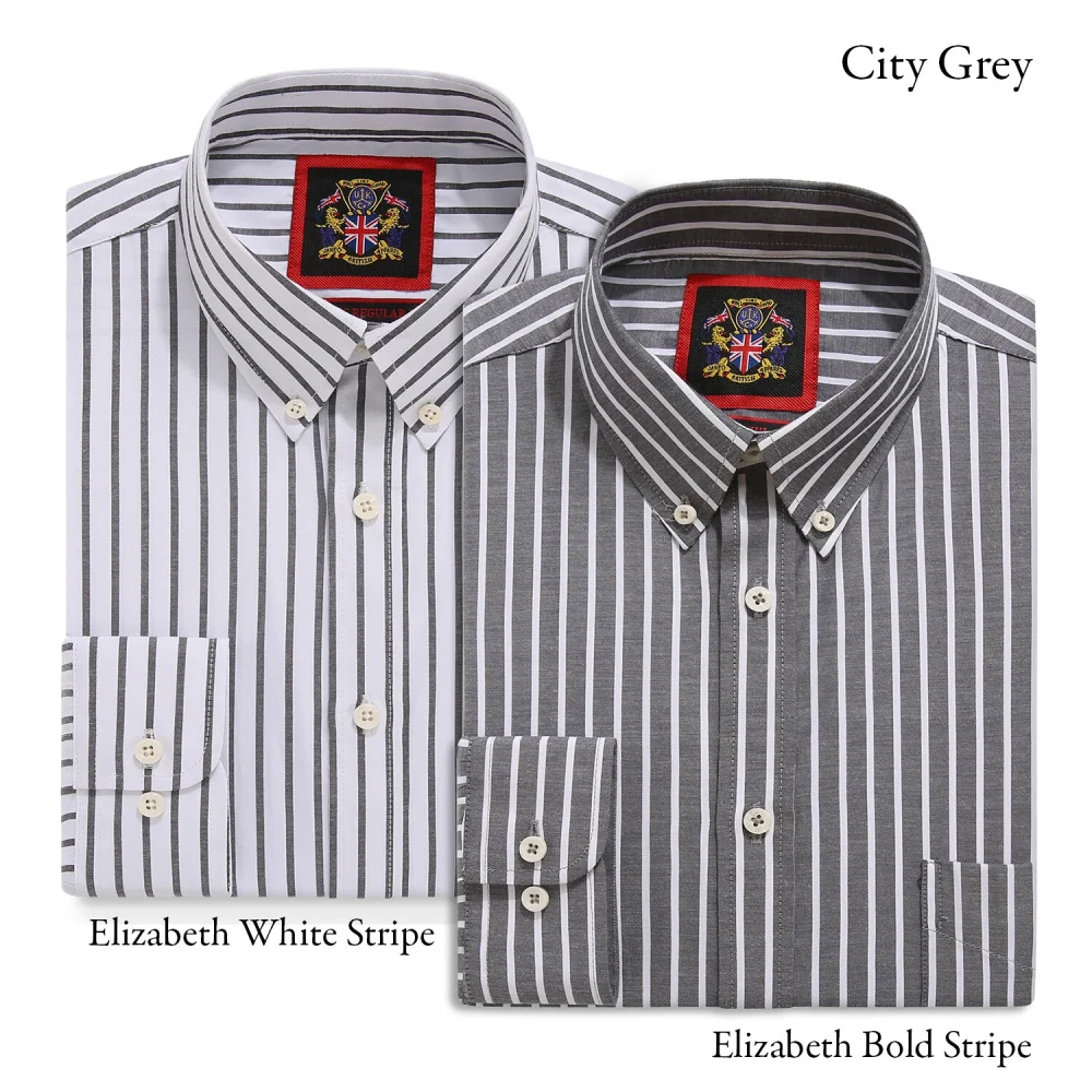 The Elizabeth Stripes Shirts (Twin Pack), Mens Oxford Stripe Shirt Button Down Collar Office or Casual, City Grey - Image 5