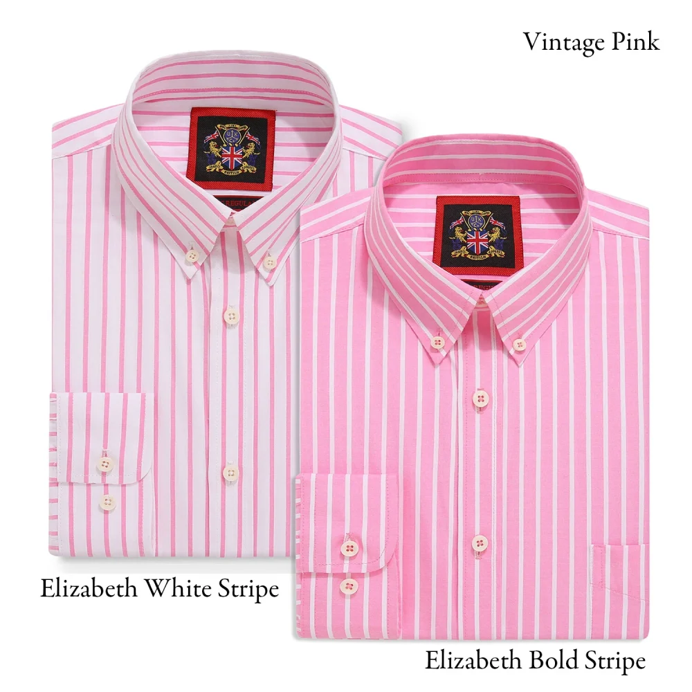 The Elizabeth Stripes Shirts (Twin Pack), Mens Oxford Stripe Shirt Button Down Collar Office or Casual, Vintage Pink - Image 5