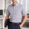(Cool Grey, Plain) Mens Short Sleeve Oxford Shirt Plain or Stripe, Classic Fit, Button Down Collar & Pocket. Holiday Apparel Leisure Shirts - Thumbnail Image 1