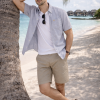 (Cool Grey, Plain) Mens Short Sleeve Oxford Shirt Plain or Stripe, Classic Fit, Button Down Collar & Pocket. Holiday Apparel Leisure Shirts - Thumbnail Image 2