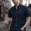 (Navy, Plain) Mens Short Sleeve Oxford Shirt Plain or Stripe, Classic Fit, Button Down Collar & Pocket. Holiday Apparel Leisure Shirts - Thumbnail Image 1