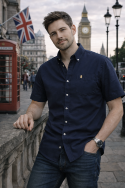 (Navy, Plain) Mens Short Sleeve Oxford Shirt Plain or Stripe, Classic Fit, Button Down Collar & Pocket. Holiday Apparel Leisure Shirts