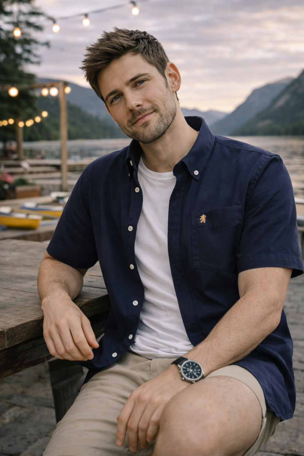 (Navy, Plain) Mens Short Sleeve Oxford Shirt Plain or Stripe, Classic Fit, Button Down Collar & Pocket. Holiday Apparel Leisure Shirts - Image 2