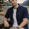 (Navy, Plain) Mens Short Sleeve Oxford Shirt Plain or Stripe, Classic Fit, Button Down Collar & Pocket. Holiday Apparel Leisure Shirts - Thumbnail Image 2