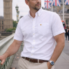 Mens Short Sleeve Oxford Shirt Plain or Stripe, Classic Fit, Button Down Collar & Pocket. Holiday Apparel Leisure Shirts. (Warm White, Plain) - Thumbnail Image 1