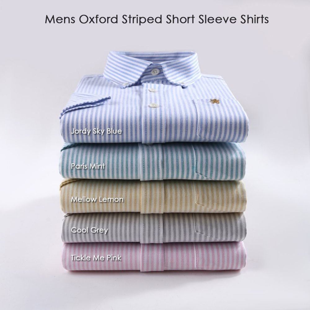 (Cool Grey, Stripe) Mens Short Sleeve Oxford Shirt Plain or Stripe, Classic Fit, Button Down Collar & Pocket. Holiday Apparel Leisure Shirts - Image 14