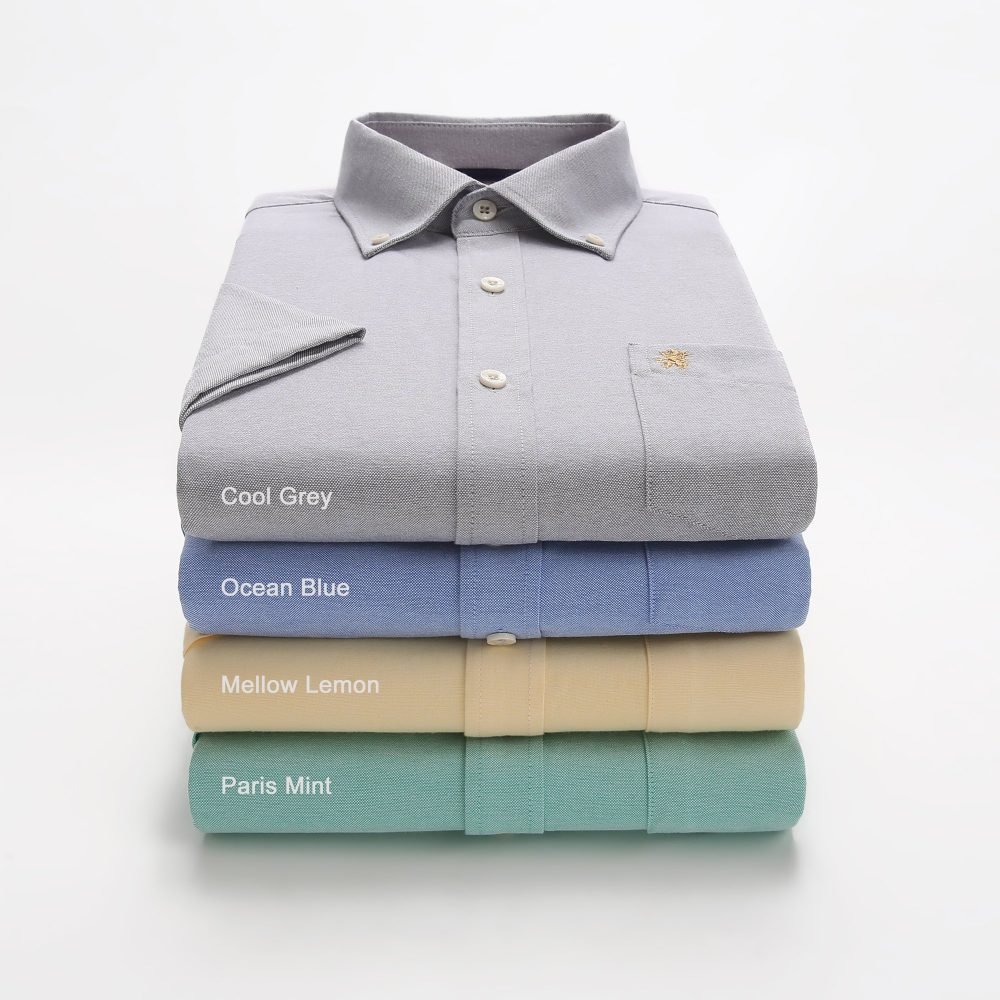 Mens Short Sleeve Oxford Shirt Plain or Stripe, Classic Fit, Button Down Collar & Pocket. Holiday Apparel Leisure Shirts. (Warm White, Plain) - Image 12