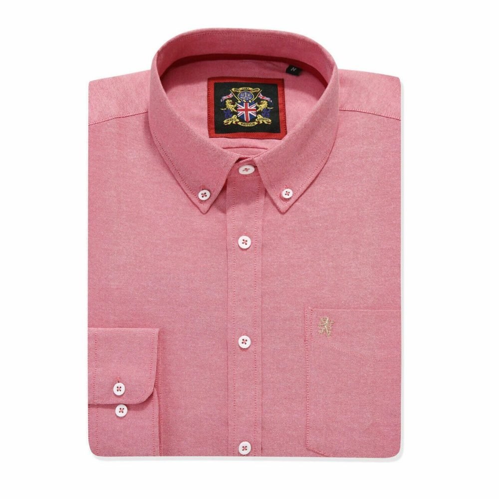 Mens English Oxford Shirt Button Down. Casual Office Work Weekender by Janeo British Apparel. Crayola Red - Image 5