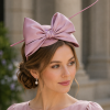 Mini Domed Single Bow Fascinator Hat in all Satin Fabric.Classic Minimalist Formal & Elegant Hatinator.6 Classic Colours – Dusky Heather Pink - Thumbnail Image 1