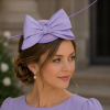 Mini Domed Single Bow Fascinator Hat in all Satin Fabric.Classic Minimalist Formal & Elegant Hatinator.6 Classic Colours – Lavender - Thumbnail Image 1