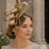 Statement Fascinator With Layered Satin Bows, Net Veil, Feather Plumes, Sinamay Fabric Base, 6 Stunning Colours - Champagne - Thumbnail Image 1