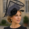 Fascinator Headwear in Structured Styling with Classic Pill Box Cap Sophisticated Folded Net Lapel & Corsage, 4 Colours - Grey/Black Mix - Thumbnail Image 1