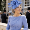 Statement Fascinator Headwear Veiled Net with Pillbox Base, Structured Satin Rose Corsage & Curls. Simple Elegant Solid Colour - Porcelain Blue - Thumbnail Image 1