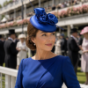 Dome Pillbox Fascinator, Minimalistic Style, All Satin with curled Roses & Quill. Elegant Headwear 7 Colours - Royal Blue - Thumbnail Image 1