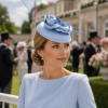 Dome Pillbox Fascinator, Minimalistic Style, All Satin with curled Roses & Quill. Elegant Headwear 7 Colours - Light Blue - Thumbnail Image 1