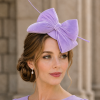 Large Velvet Bow Fascinator Head Piece Mini Domed Pillbox Hatinator Hat. Mini Round Satin Dome Minimalist Stunner 4 Colours -  Lavender Purple - Thumbnail Image 1