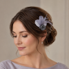 Headwear Mini Hairpin Fascinator or Lapel Brooch Pin, Stunning Quaint Fan Shape Feather, Sinamay Rose 4 Colours - Tonal Grey - Thumbnail Image 1