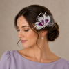 Headwear Mini Hairpin Fascinator or Lapel Brooch Pin,Stunning Quaint Fan Shape Feather,Nett & Diamantes Decoration 4 Colours- Off White - Purple - Thumbnail Image 1