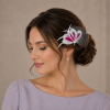 Headwear Mini Hairpin Fascinator or Lapel Brooch Pin,Stunning Quaint Fan Shape Feather,Nett & Diamantes Decoration 4 Colours - Cerise - Thumbnail Image 1