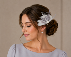 Miniature Pin Brooch Style Fascinator Headwear Decoration or Brooch Pin Shaped Ostrich Feathers - Tonal Grey