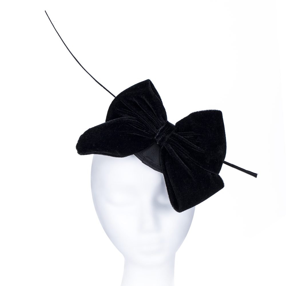 Large Velvet Bow Fascinator Head Piece Mini Domed Pillbox Hatinator Hat. Mini Round Satin Dome Minimalist Stunner 4 Colours - Black - Image 4