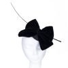 Large Velvet Bow Fascinator Head Piece Mini Domed Pillbox Hatinator Hat. Mini Round Satin Dome Minimalist Stunner 4 Colours - Black - Thumbnail Image 4