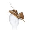 Large Velvet Bow Fascinator Head Piece Mini Domed Pillbox Hatinator Hat. Mini Round Satin Dome Minimalist Stunner 4 Colours - Champagne - Thumbnail Image 4