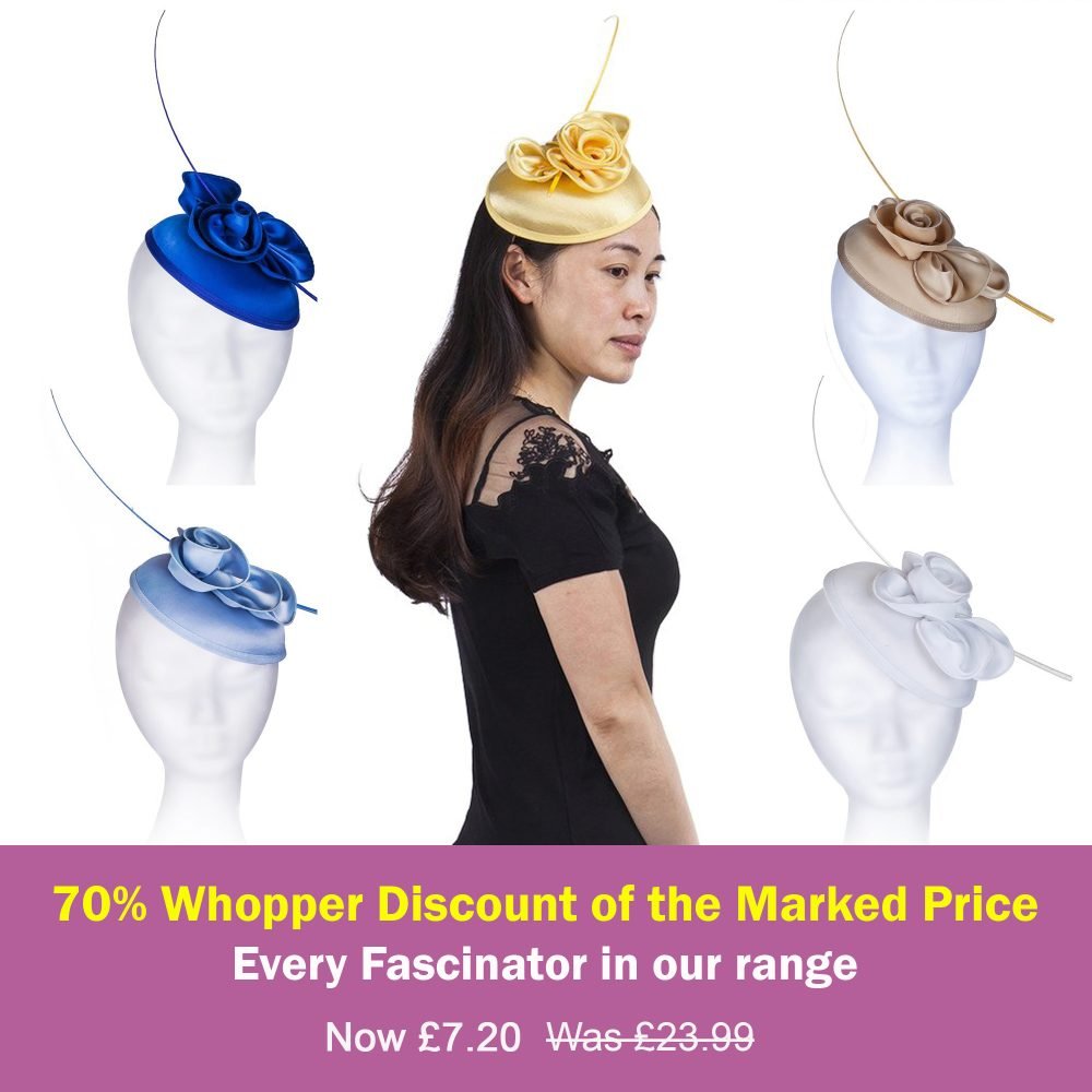 Dome Pillbox Fascinator, Minimalistic Style, All Satin with curled Roses & Quill. Elegant Headwear 7 Colours - White - Image 2
