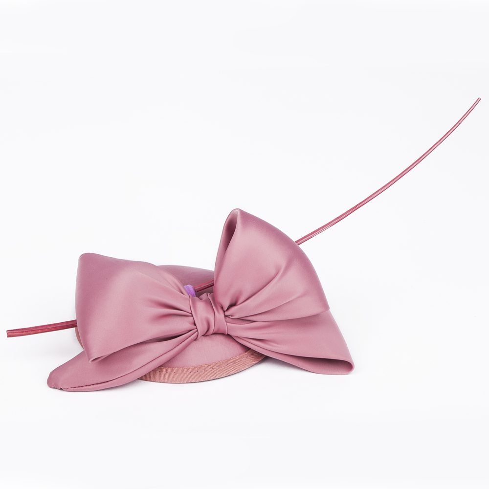 Mini Domed Single Bow Fascinator Hat in all Satin Fabric.Classic Minimalist Formal & Elegant Hatinator.6 Classic Colours – Dusky Heather Pink - Image 4